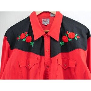 Ely Diamond‎ Western ranch shirt men's size 2XL red roses snap buttons